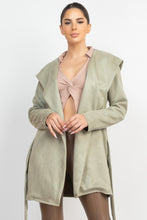 Load image into Gallery viewer, Suede Hooded Waist-tie Belt Jacket