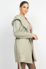 Load image into Gallery viewer, Suede Hooded Waist-tie Belt Jacket