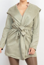 Load image into Gallery viewer, Suede Hooded Waist-tie Belt Jacket