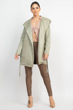 Load image into Gallery viewer, Suede Hooded Waist-tie Belt Jacket